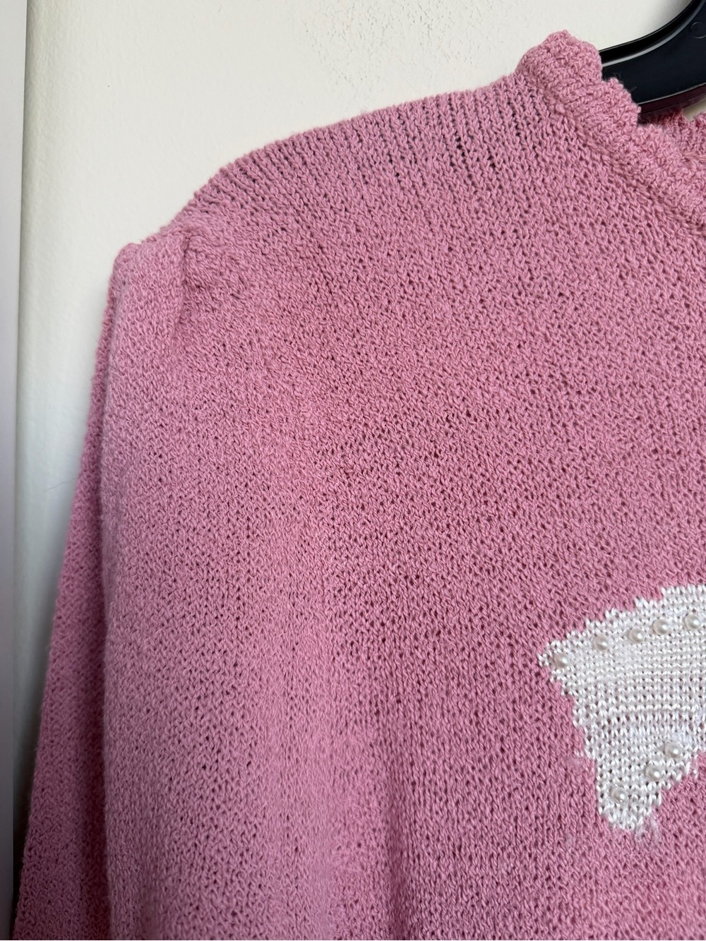 TanJay Vintage Pink Bow Knit Sweater Coquette Pearl Cottagecore Sz L AS IS - Picture 9 of 13